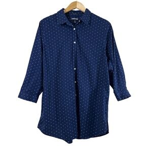 Lands'End Women's Button Down Shirt Blue Polka Dots 100%‎ Supima Cotton Size 14T